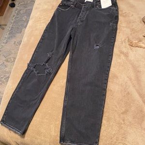 Abercrombie and Fitch black distressed dad jean.